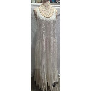 White Paisley Embroidered Boho Maxi Dress Fairy Romantic Ethereal Cottagecore M